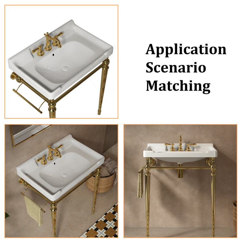 Lavabo de salle de bain en céramique 28 po avec 3 trous pré-percés, sans armoire ni robinet, Blanc