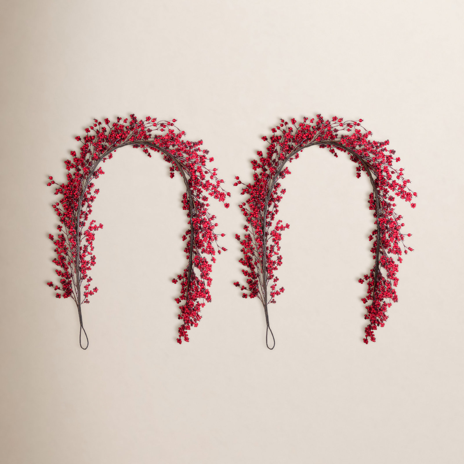 2-Piece 6Ft Christmas Red Berries Garland