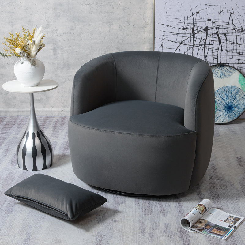 Jaydin 33" Wide Velvet Upholstered Swivel Armchair, Dark Gray Velvet