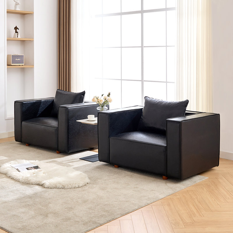 50” W Leather Accent Armchair(Set Of 2), Black