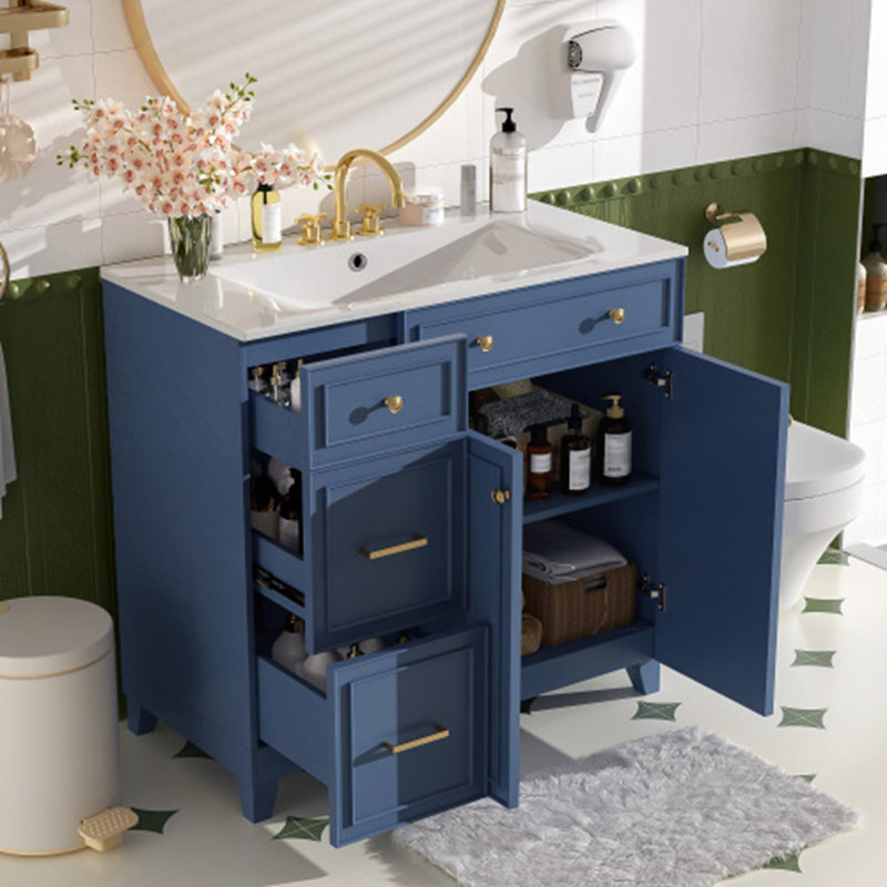 Meuble-lavabo 36 po avec lavabo en céramique, Bleu