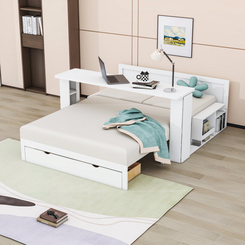 Multifunctional Daybed with Drawers and Desk,Shelves, Full/Double, White