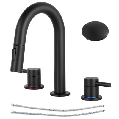 Widespread Bathroom Faucet 3 Hole, 2-handle Bathroom Sink Faucet with Drain Assembly