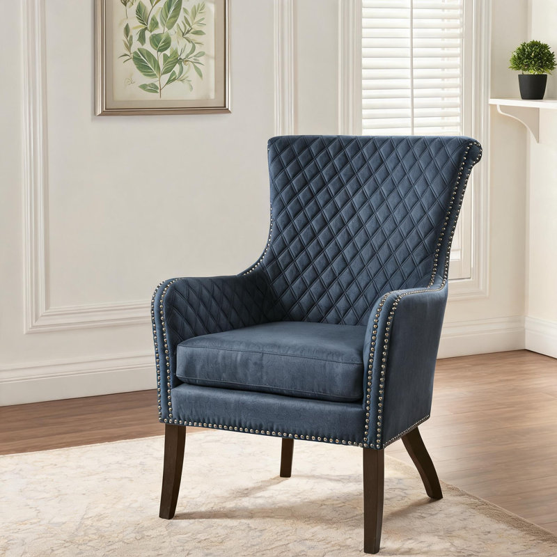 Ensemble de 2 fauteuils d'appoint modernes de 27 pouces, mousse à haute densité en bois massif bleu classique pour le salon