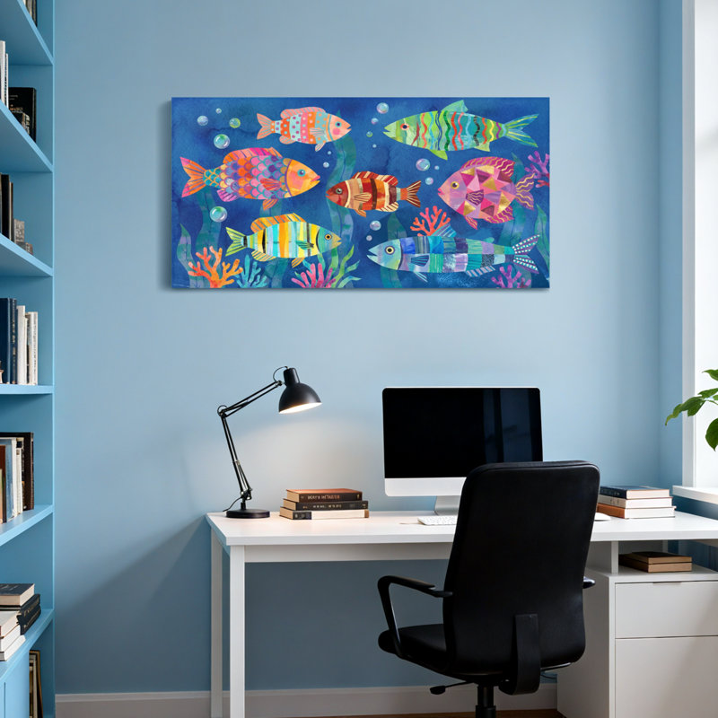 Animaux, poissons, corail coloré, motif de poissons, H 28 po x l 58 po