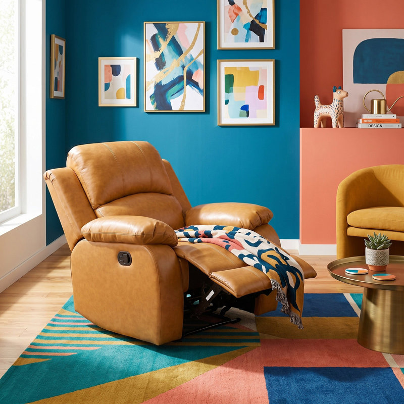 Ginger Vegan Leather Manual Recling Chair, Yellow Faux Leather
