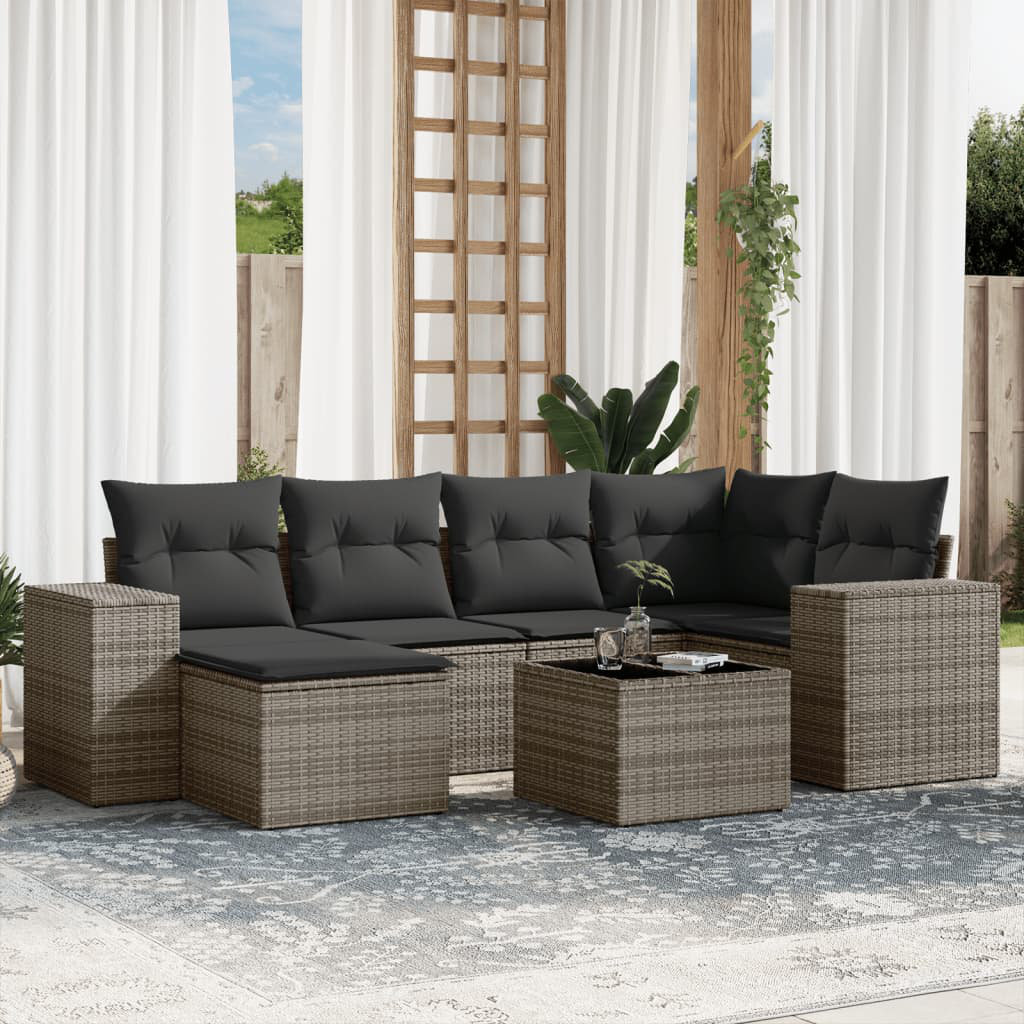 Vidaxl 7-Tlg. Garten-Sofagarnitur Mit Kissen Schwarz Poly Rattan