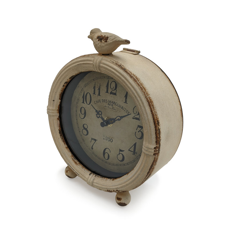 Analog Metal Mechanical Tabletop Clock in Off-White