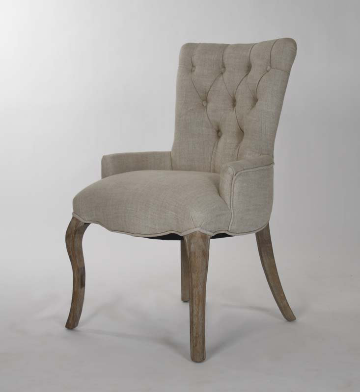 Iris Linen Tufted Armchair, Gray 100% Linen