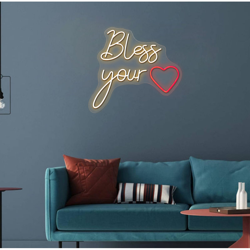 Enseigne néon Bless Your Heart - 23 po x 24 po