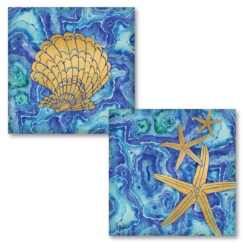 «Beach Décor Agate Shell & Starfish» par Paul Brent - ensemble de 2 impressions, H 16 po x l 16 po x P 0,01 po, Papier