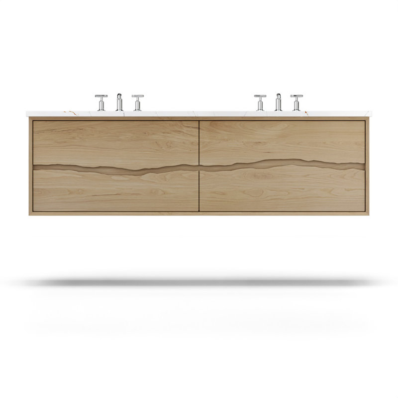 Ventura Four-Drawer Double Bath Floating Vanity, 72", American White Oak