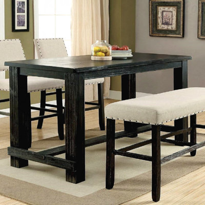 Antique Black Bold Distressed 1Pc Counter Height Dining Table Dining Room Furniture Center Beam For Support / Footret
