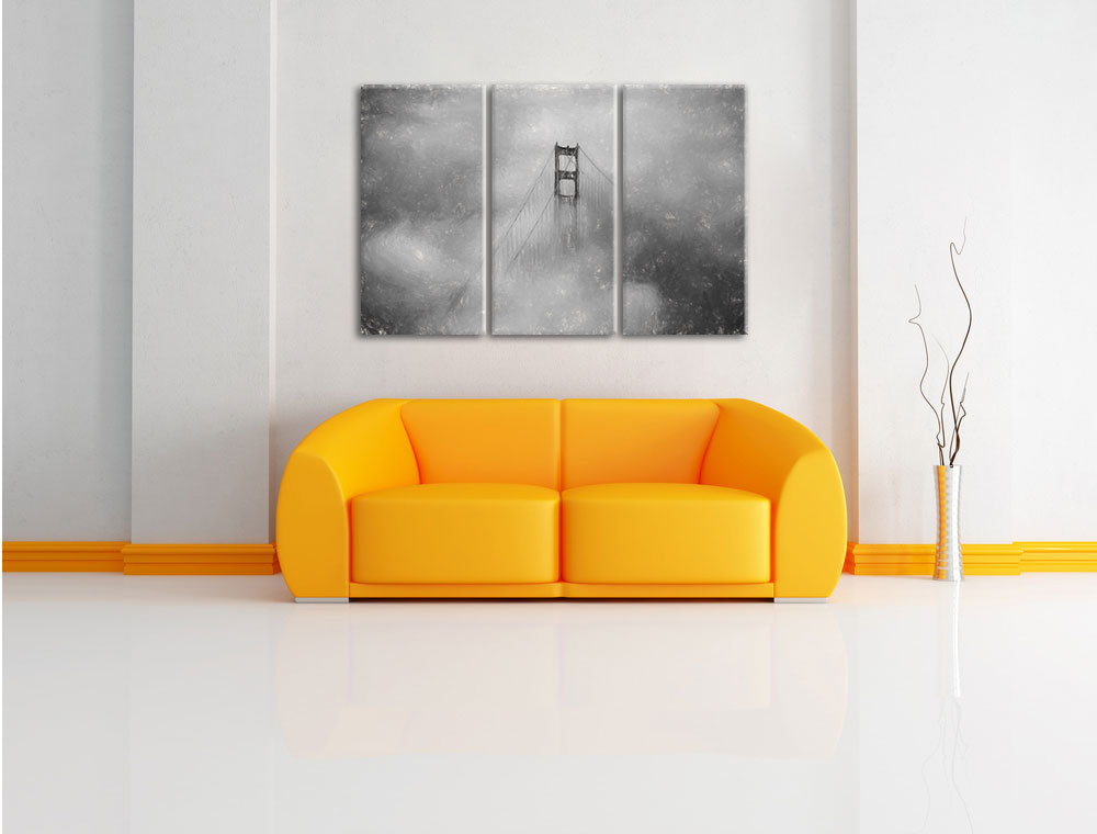 3-tlg. Leinwandbild-Set „Golden Gate Bridge über den Wolken“, Kunstdruck