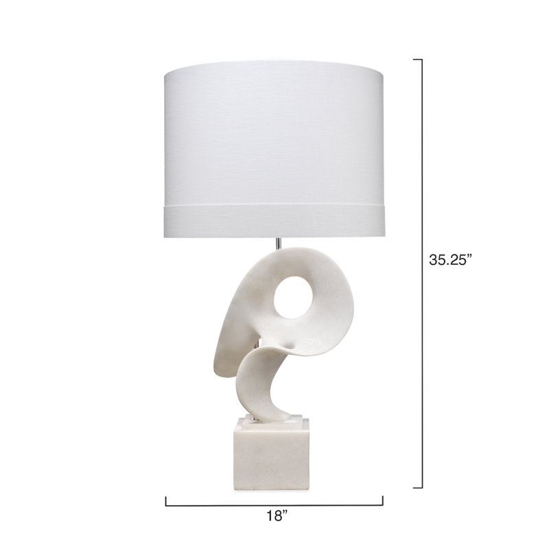 White Polyresin Sculptural Table Lamp with Linen Shade