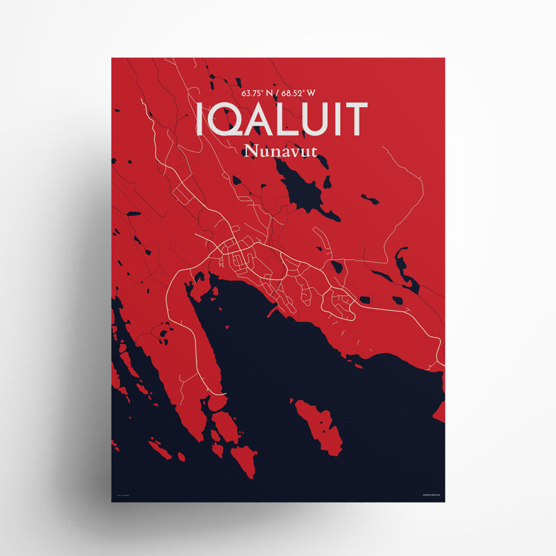 «Iqaluit City Map», impression, H 24 po x l 18 po, Rouge / bleu marine