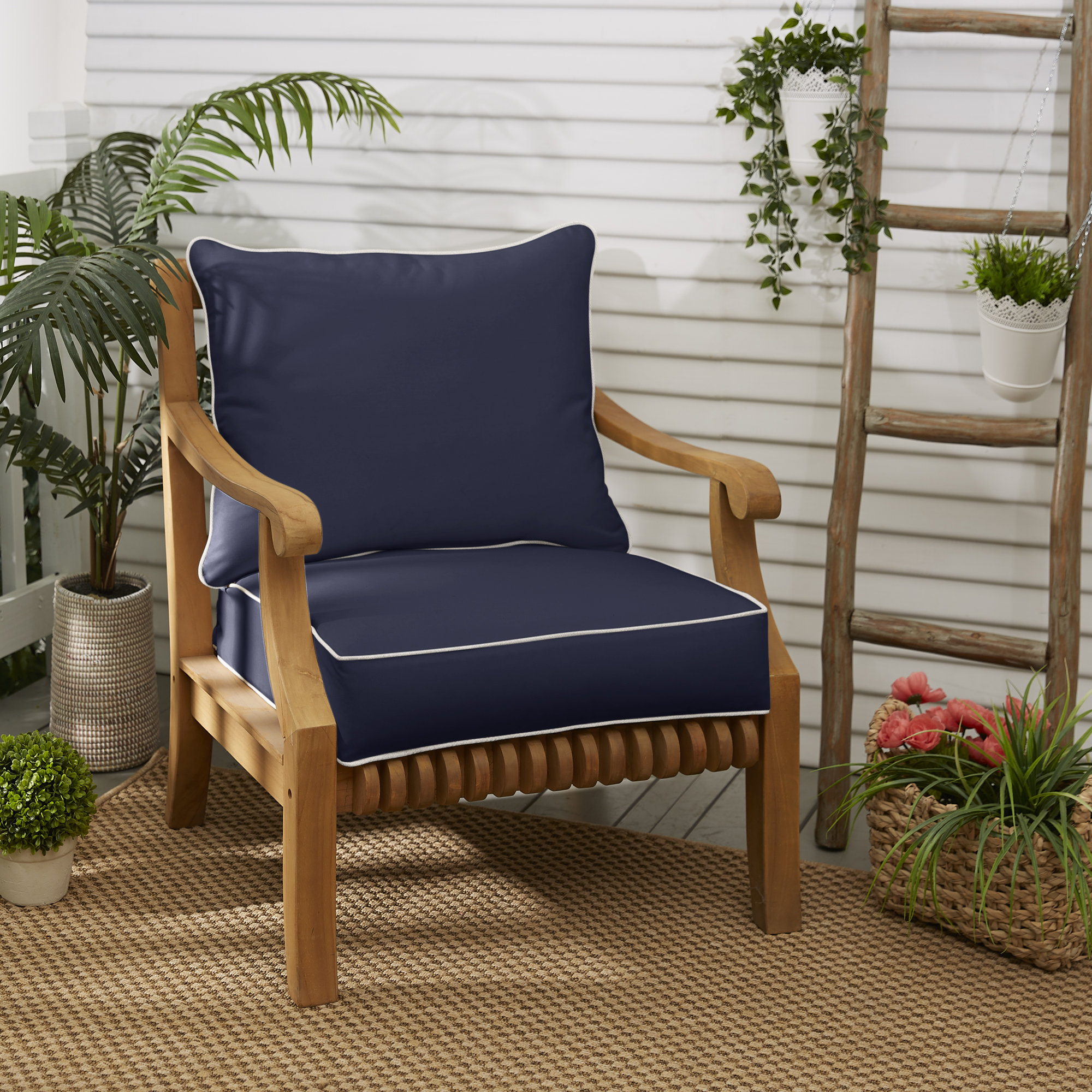 Warrick Sunbrella Outdoor Lounge Chair, Canvas Navy Sunbrella® Canvas, 5" H x 23" W x 25" D