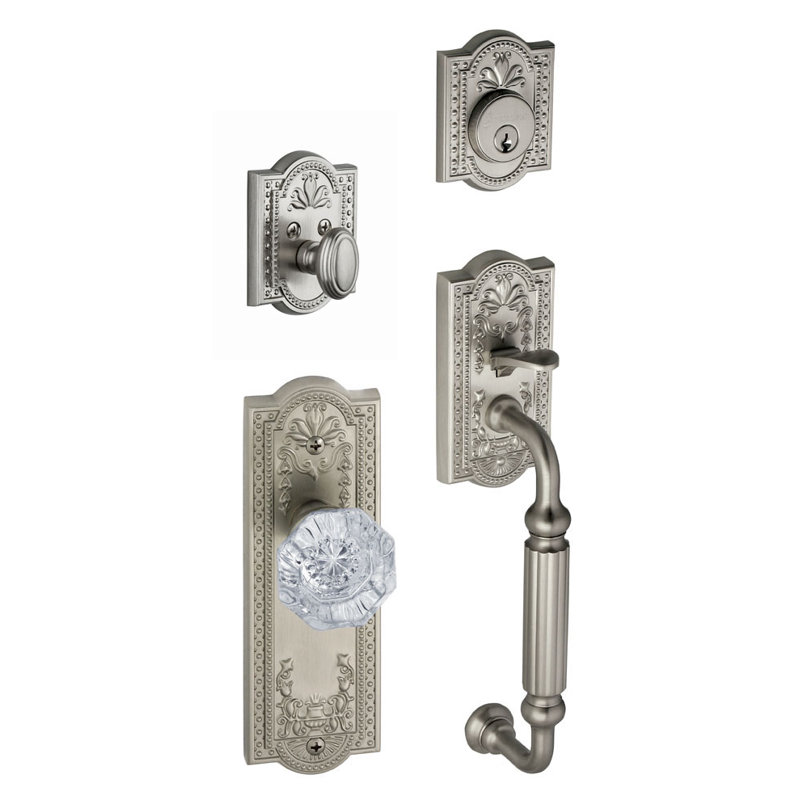 Parthenon Handle With Knob And Deadbolt, Satin Nickel