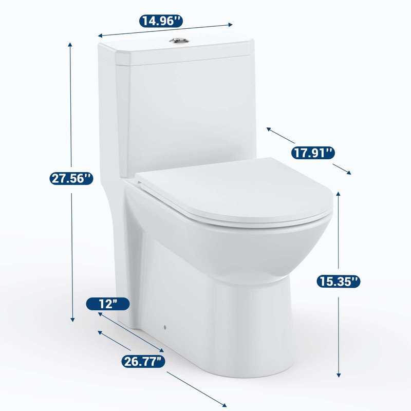 Elongated One Piece Toilet – Top Dual Flush 3/4.8L, D-Shape Soft Close Seat, cUPC Certified Water Saving
