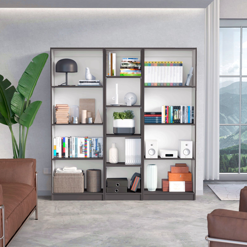 3 Piece Home Bookcase Set, 67" Wide With 13 Shelves ,  Living Room Set Set, White