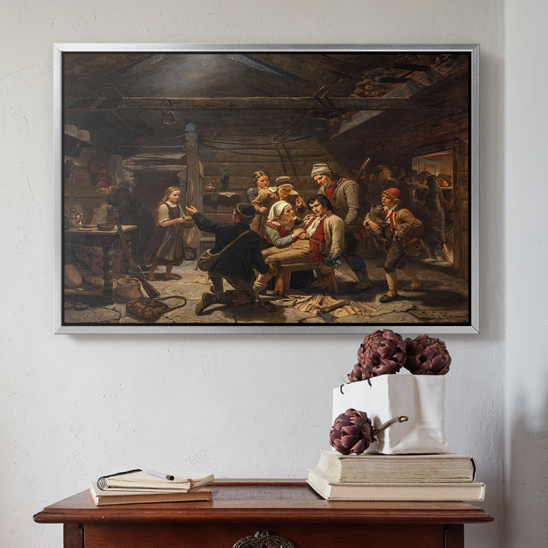 Le retour du chasseur d'ours, 1856 - Adolph Tidomm, toile tendue avec châssis, 16 x 24, Argent