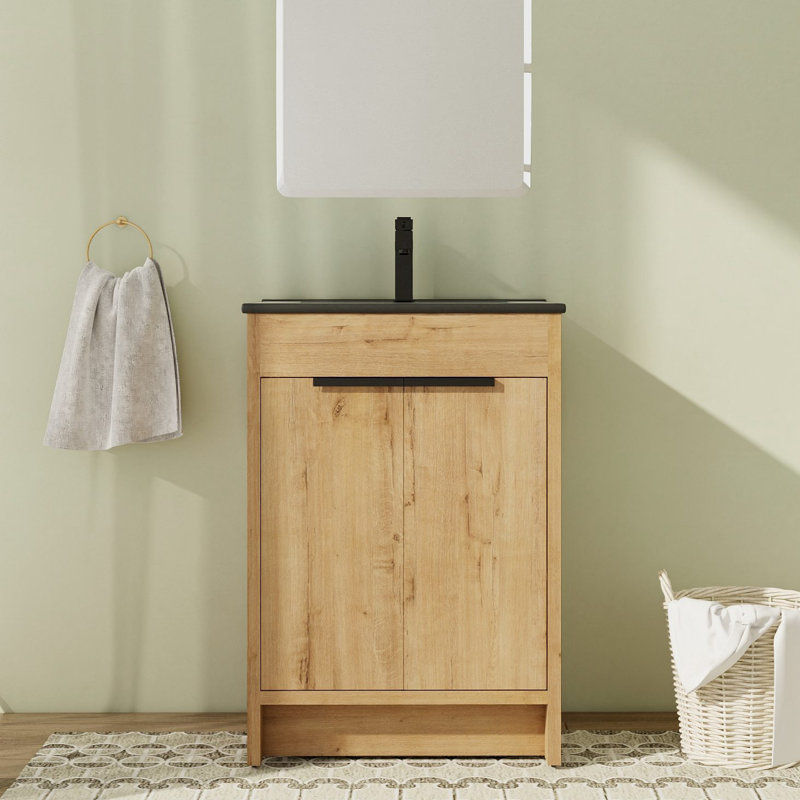 Meuble-lavabo sur pied simple 24,07 po avec plateau en céramique Kullin, Noir