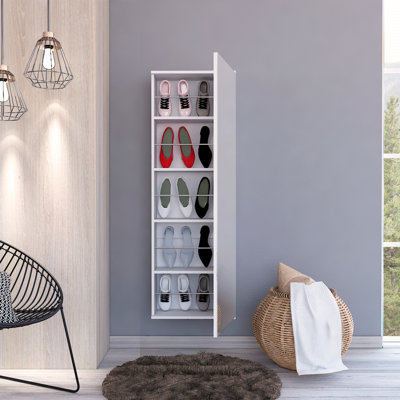 Range-chaussures mural avec miroir, porte simple, capacité pour dix chaussures