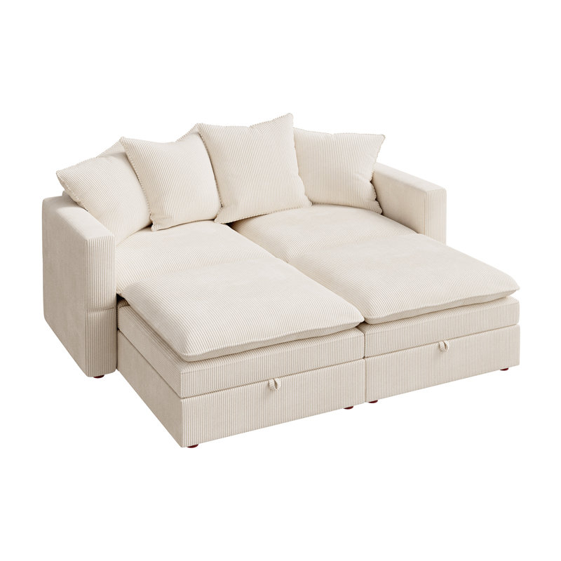 Canapé-lit modulaire avec rangement Wynter, Velours côtelé beige