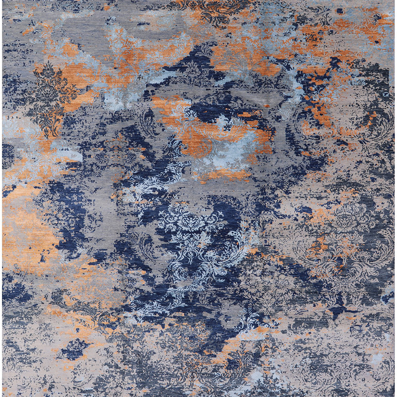 Tapis bleu / orange / gris Huseby, Carré 7 pi