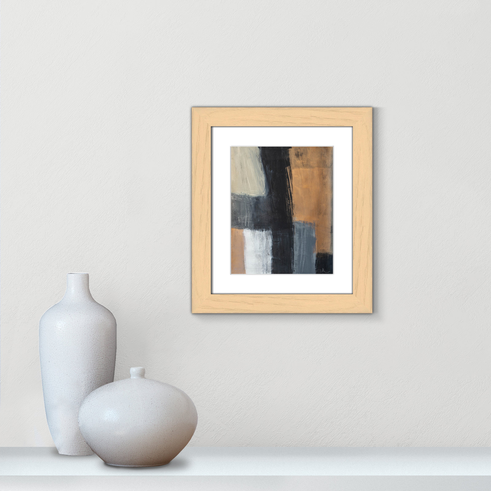 Calderon "Metallic Slate II" Print, 16.5" H x 14.5" W x 1.25" D, Natural Cube Frame Matted