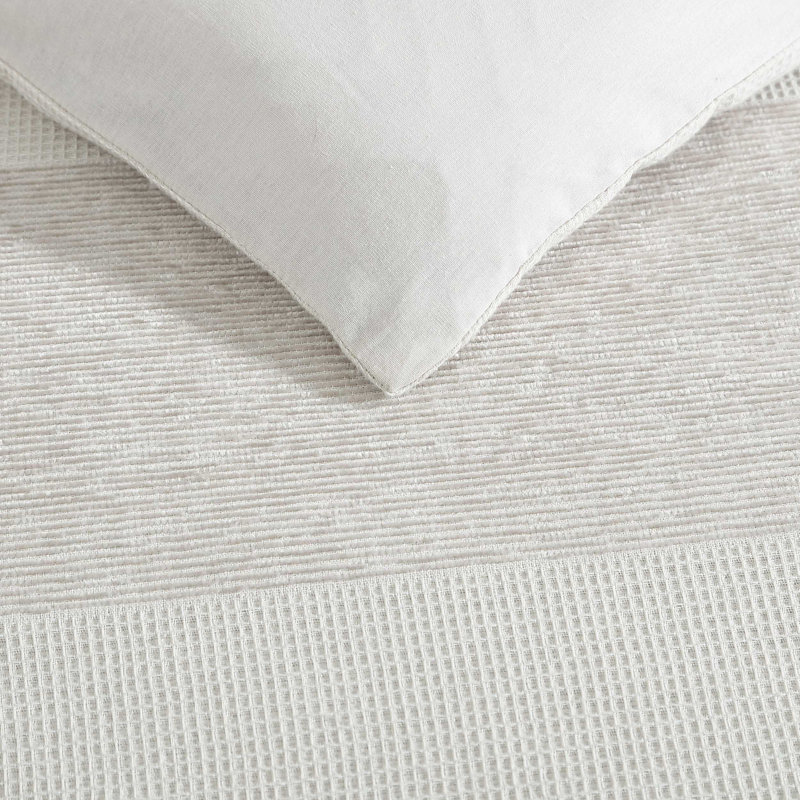Vera Wang Chenille Waffle Stripe Beige Duvet Cover Set, Queen Duvet Cover + 2 Standard Pillow Shams