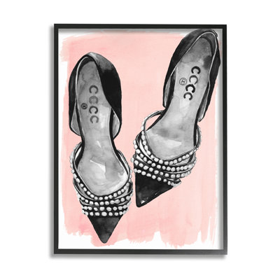 " Fashion Forward Black Heels Glam Shoes Over Pink " by Jennifer Paxton Parker