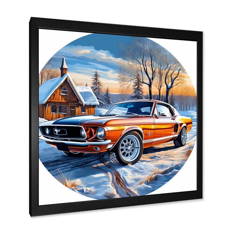 «Muscle Car Charm In Winter I», reproduction sur toile, Cadre simple noir, H 24 po x l 24 po x P 1 po