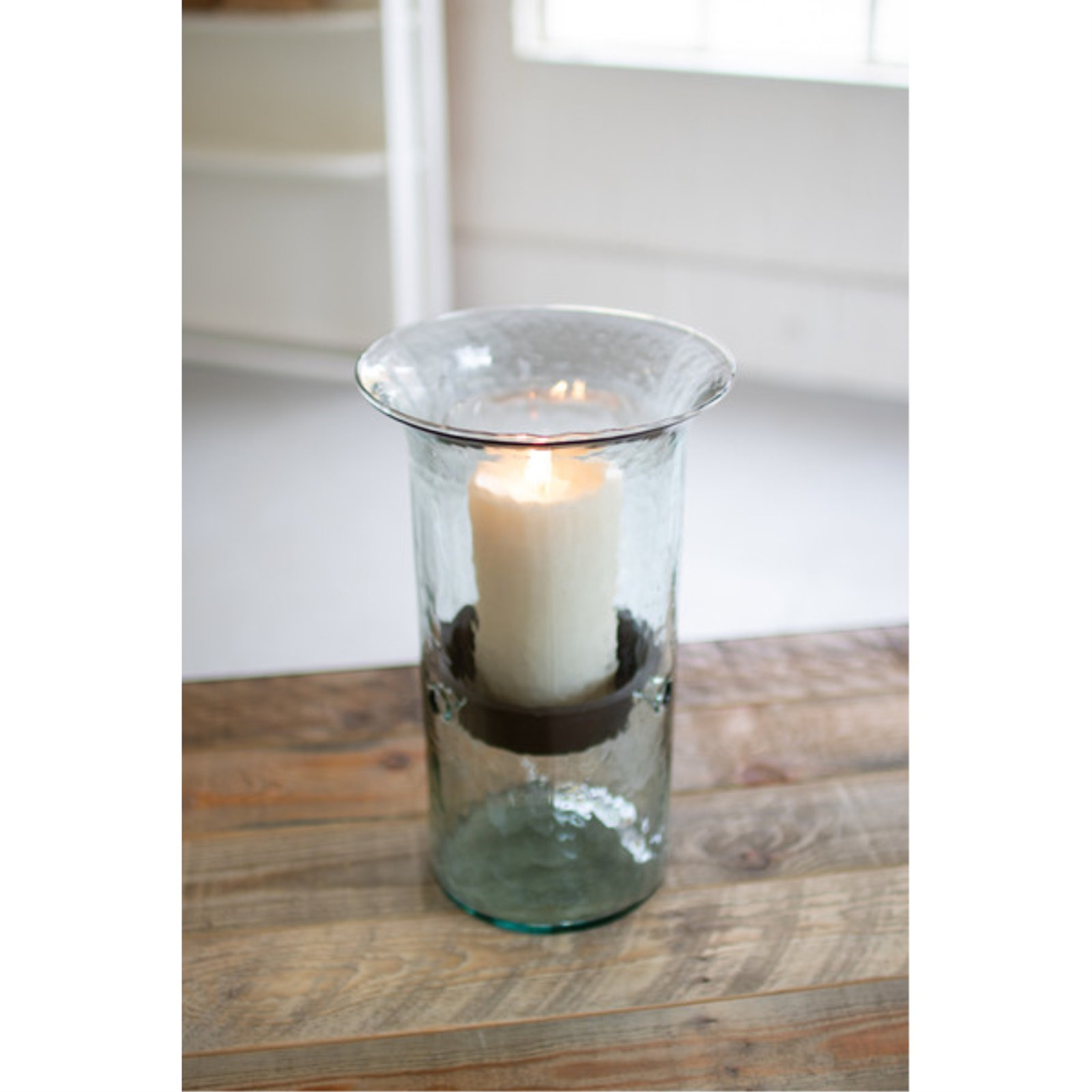Sakie Glass Hurricane Candle Holder, 15" H x 7" W x 7" D
