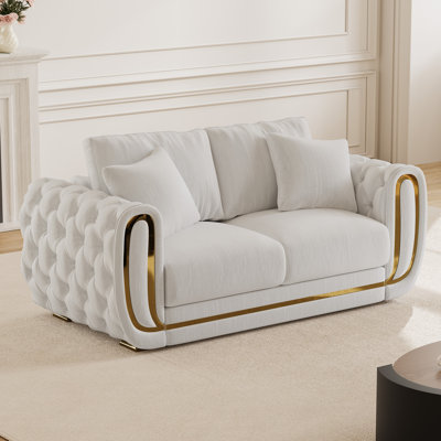 67'' Glitter Velvet Sofa with Gold Accent Arms