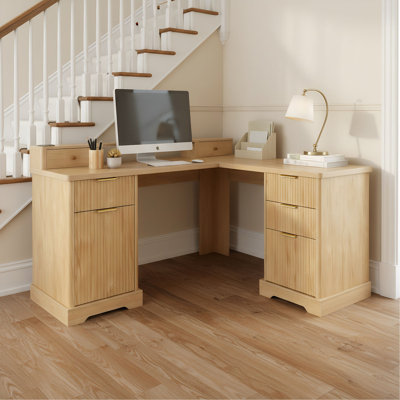 Bureau en L 59 po cannelé avec station de charge et armoire de rangement 59 po Modern