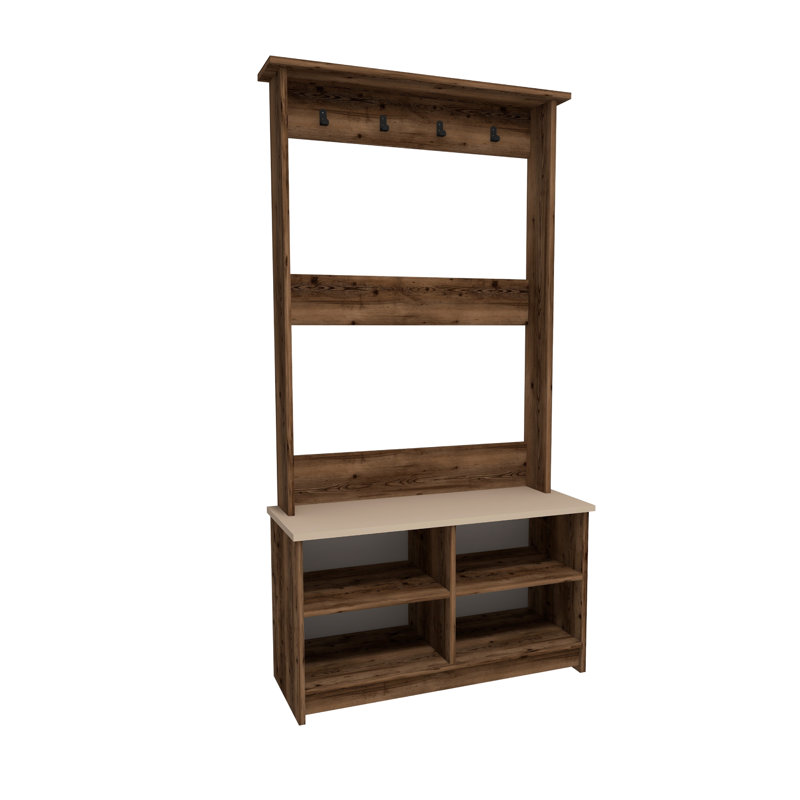 Shoe Storage Hall Tree with Lakay, Light Walnut/Beige