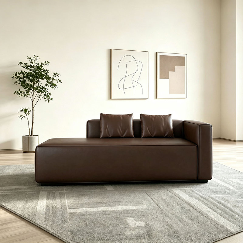 Chaise longue moderne et minimaliste en similicuir, Marron foncé