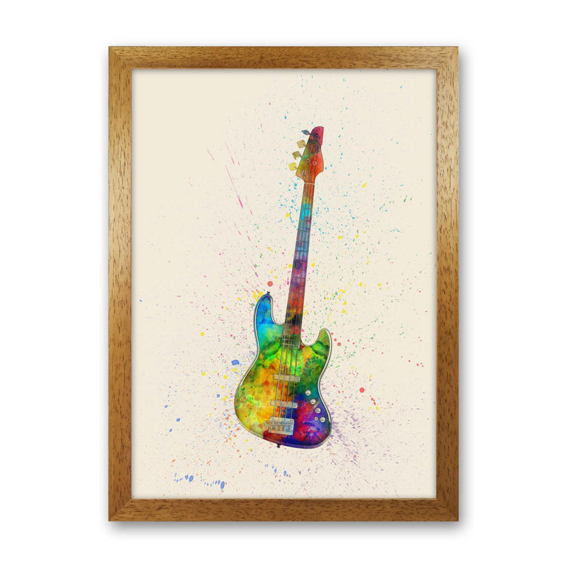 Electric Bass Guitar by Michael Tompsett - Print, 34cm H x 25cm W x 3cm D, Brown Framed