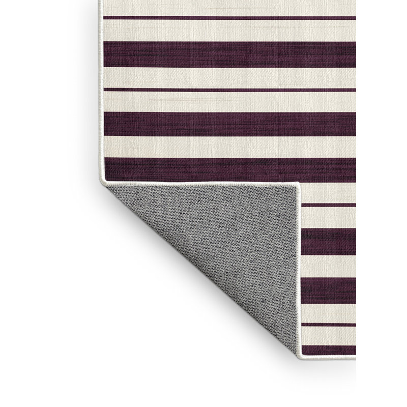 Tapis beige à rayures horizontales lavable à la machine, Carré 4 pi