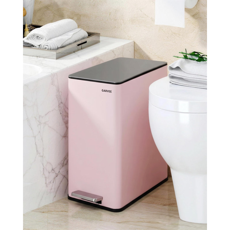 Poubelle de cuisine compacte à pédale en acier inoxydable de 15 L (4 gallons) - Couvercle à fermeture douce, pédale mains libres, seau intérieur amovible - Rose