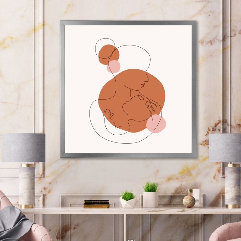 «Abstract Mother with A Child In One Line Art», impression sur toile, H 30 po x l 30 po x P 1 po, Cadre photo argenté