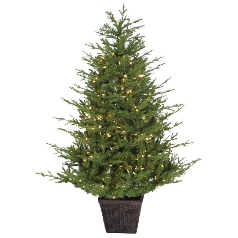 5-ft Green Pine Potted Christmas Tree with Warm White LED Lights