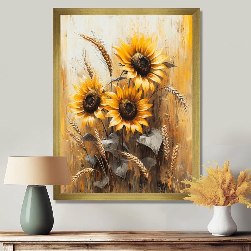 Doratha - reproduction d'art sur toile florale, H 20 po x l 12 po, Avec cadre, Doré