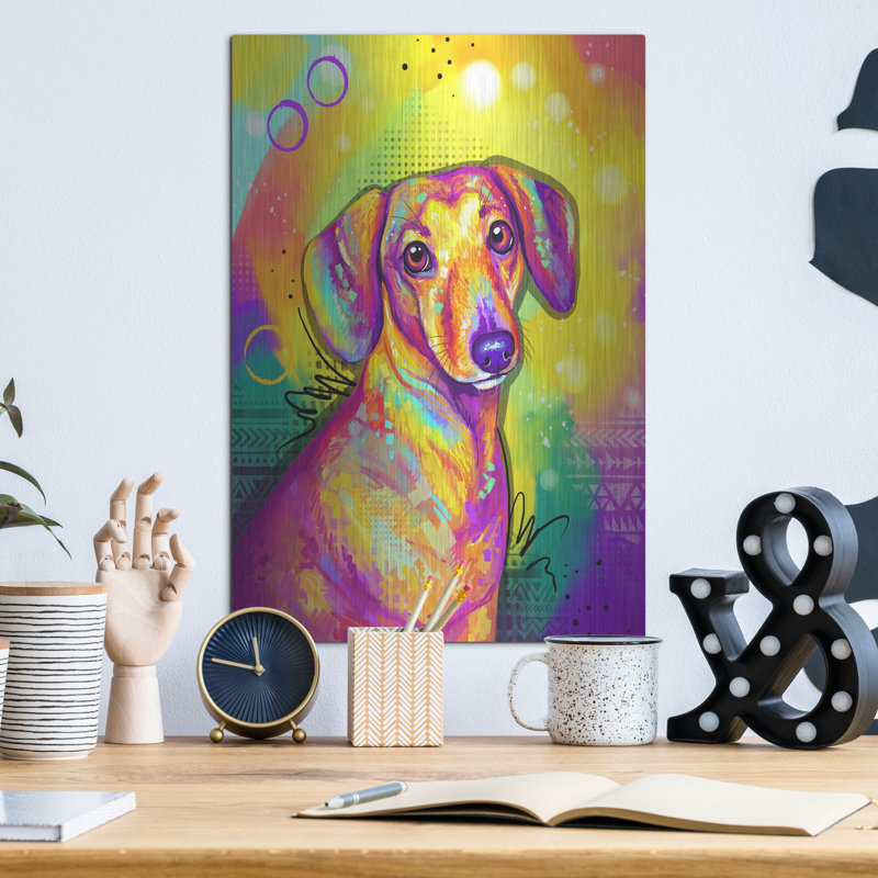 Red Barrel Studio «Pop Art Dachshund» par Furbaby Affiliates, art mural en métal, H 16 po x l 12 po