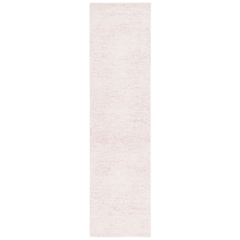 Mayreli Hand Tufted Wool Cotton with Latex Abstract Rug in Ivory/Pink, Runner 2'3" x 9'