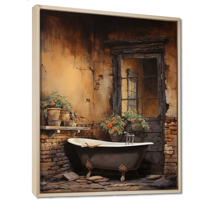 Bentina Bathroom Rustic Charm I - Art mural de salle de bain, H 32 po x l 16 po x P 1 po, Cadre flottant en érable