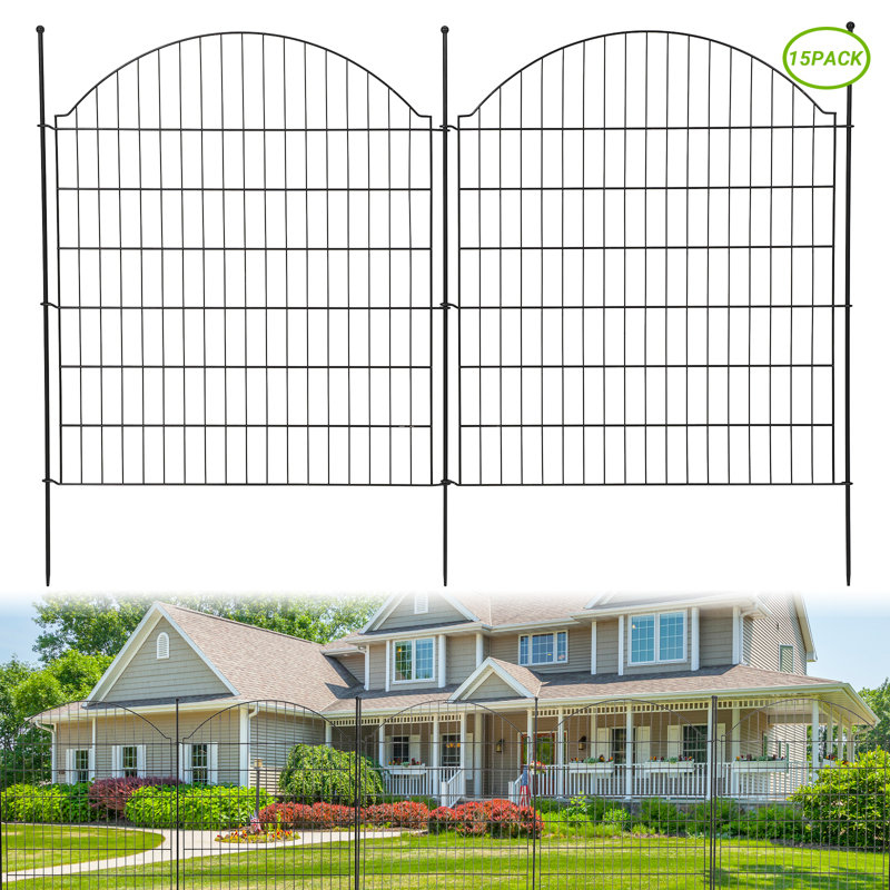 Clôture de jardin décorative à 15 panneaux, barrière en métal antirouille à arc supérieur (l 29 po x H 32 po), sans creusage avec 16 bouchons et maillet
