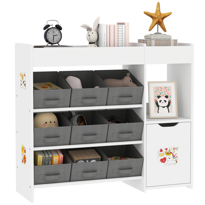 Rangement pour jouets avec 9 boîtes amovibles, bibliothèque pour enfants, blanc