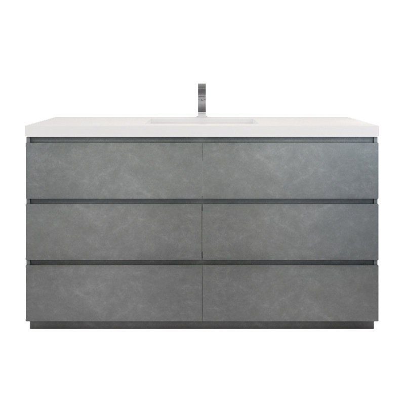 Ensemble de meuble-lavabo simple 60 po Haracha, Gris ciment